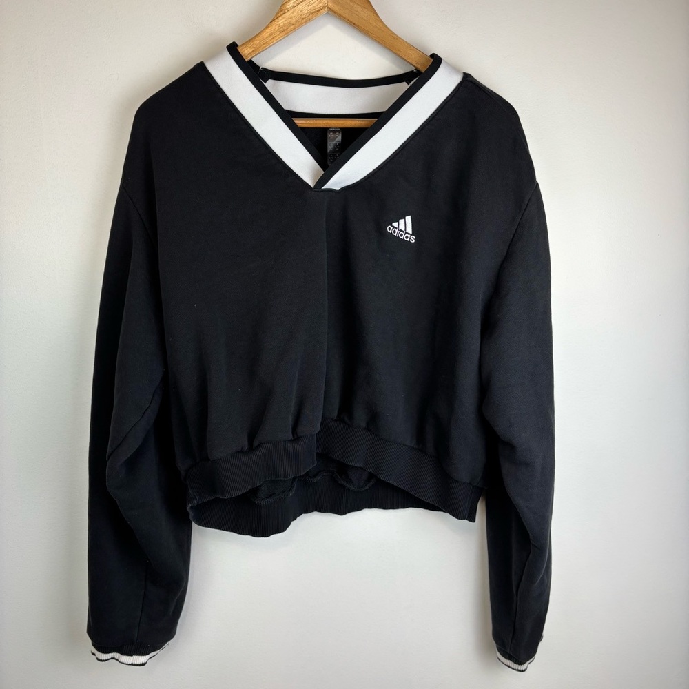 Adidas Cropped Varsity Crewneck Sweatshirt Black